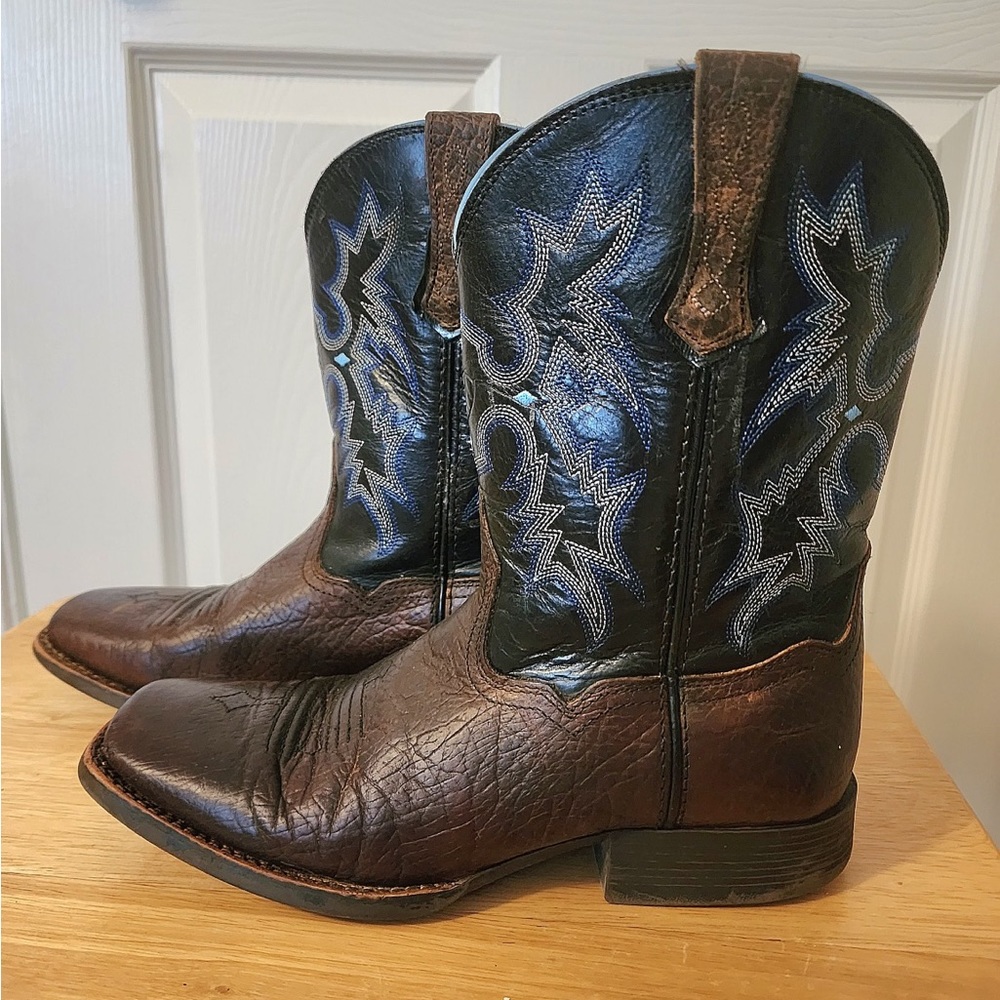 ARIAT 10012794 Tombstone Brown Blue Leather Square Toe Cowboy Boot Youth Sz 4.5